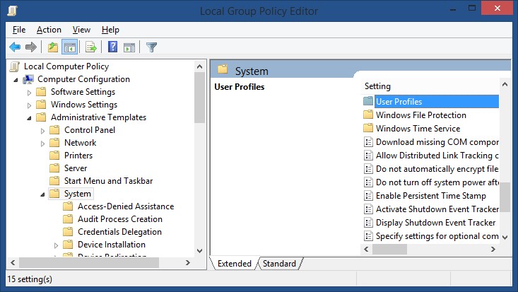 Computer Configuration > Administrative Templates > System > User Profiles