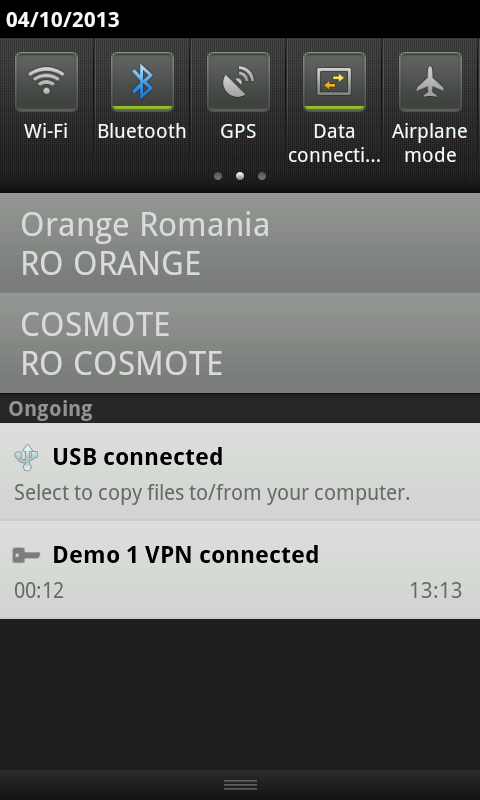 Status toolbar conexiune VPN Android activa