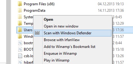 Scan using Windows Defender